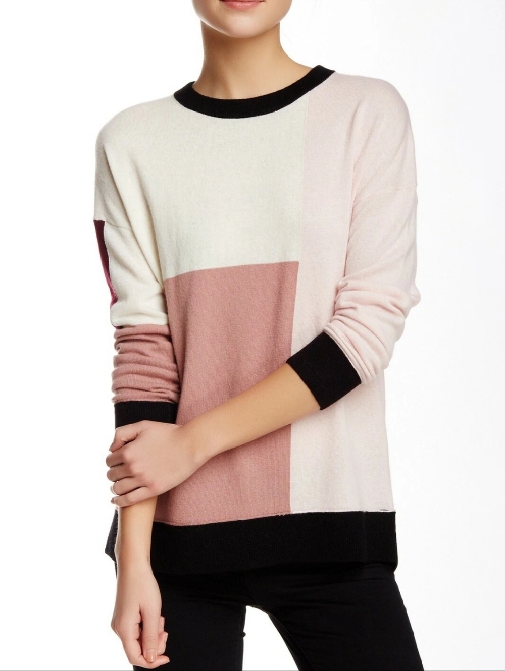 Kate Spade Colorblock Slouchy Multicolor Neutral Wool Blend Sweater